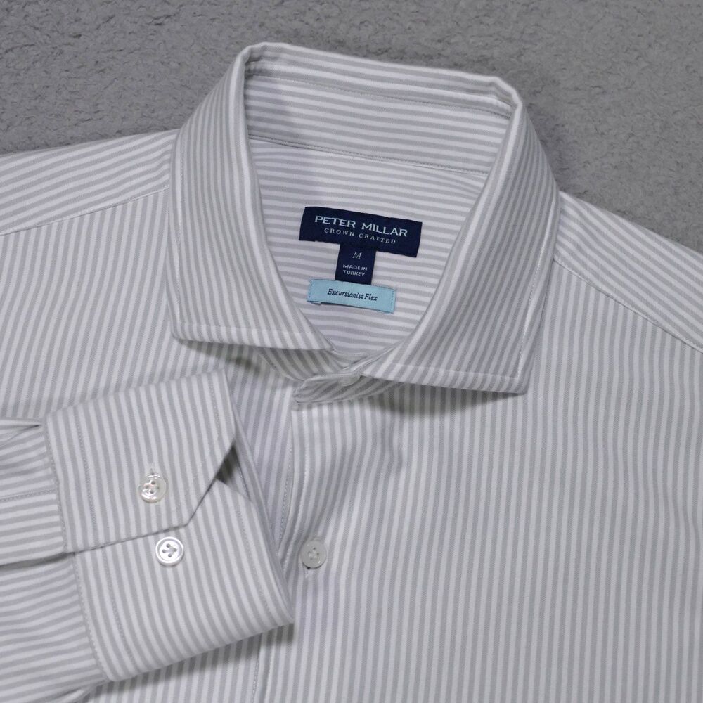 Peter Millar Excursionist Flex Long Sleeve Shirt Mens M Gray Button Up Stretch
